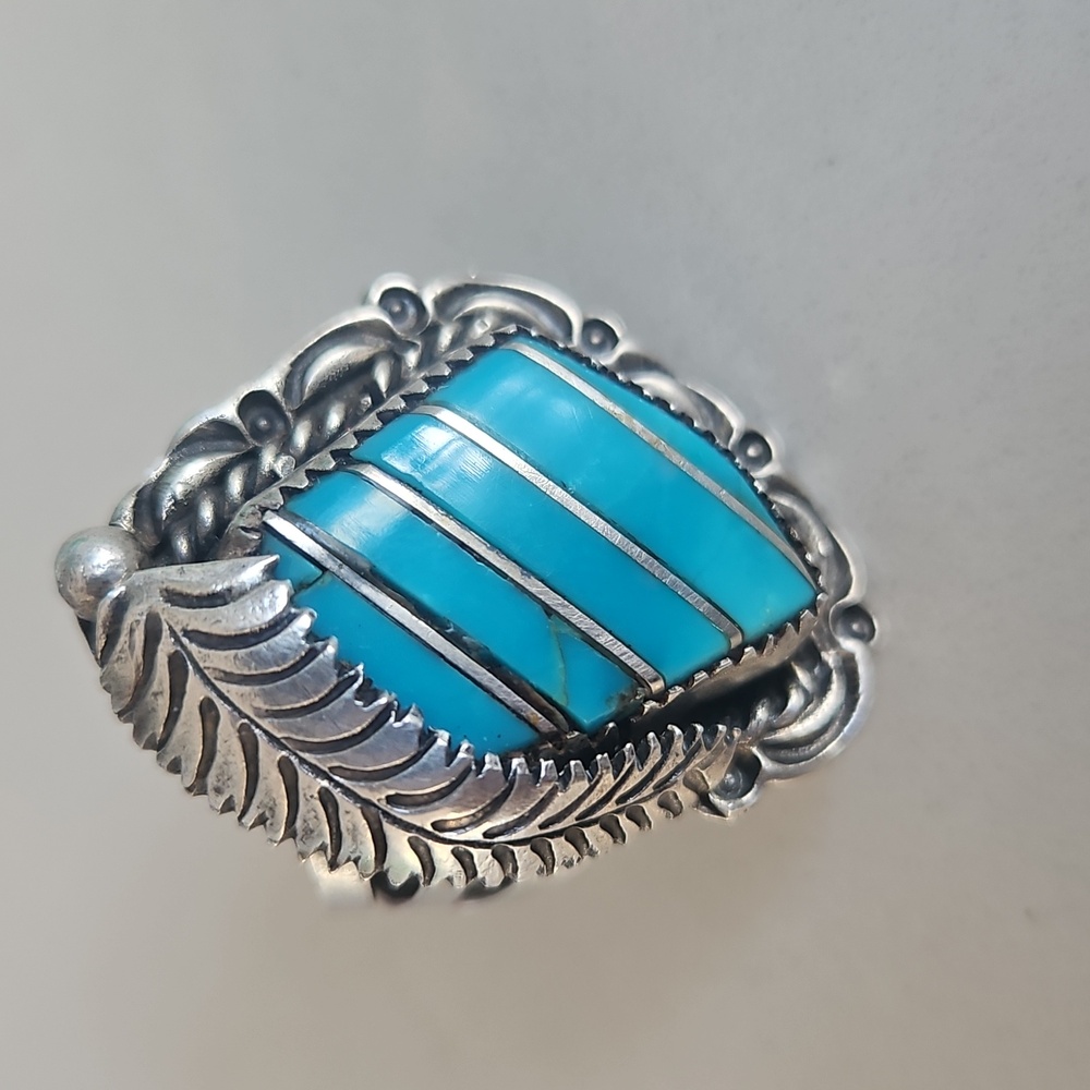 Vintage Navajo Sterling Silver Sleeping Beauty Turquoise Men's Ring